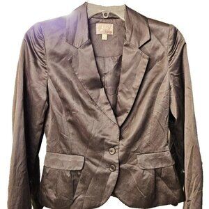 Hinge Silk Blend Shiny Gray 2 Button Ruffle Blazer Women's Size XS Pockets NEW